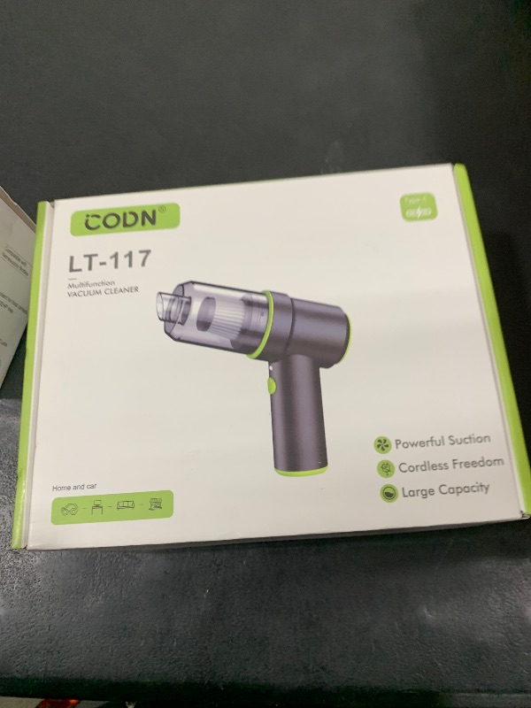 Photo 1 of CODN Handheld Car Vacuum Portable Cordless 12000PA, 2 in 1 Handheld Vacuum Cleaner and Air Duster with Multi-Nozzles and LED Light, Mini Hand Held Vacuum Rechargeable for Home, Car, Office, Pet Hair