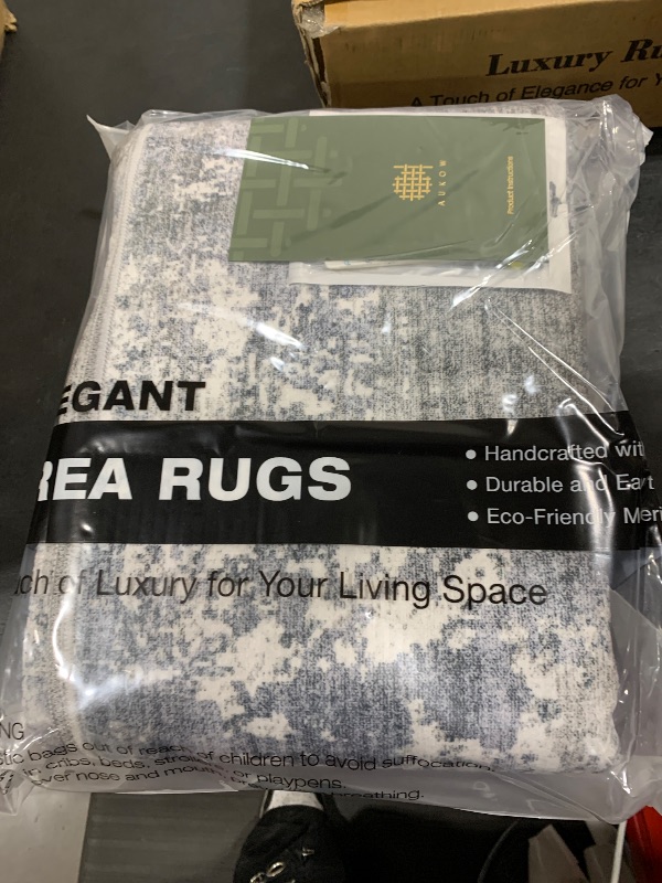 Photo 1 of Modern Abstract Washable Area Rug - 5x7 Large Living Room Rugs Soft Stain Resistant Non-Slip Low Pile Foldable Neutral Carpet for Indoor Bedroom Dining Room Home Studio Office - Blue/Grey