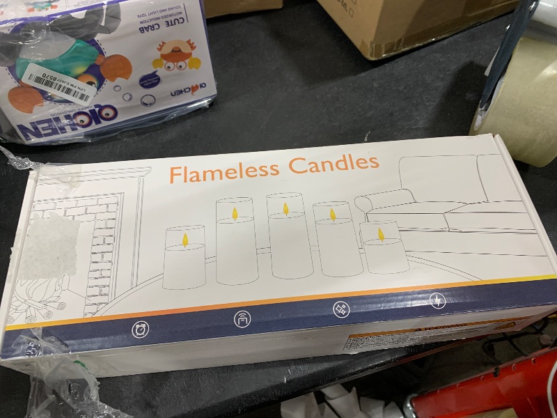 Photo 1 of Homemory Amber Flickering Flameless Candles, Battery Operated Acrylic LED Pillar Candles with Remote Control and Timer, Set of 5