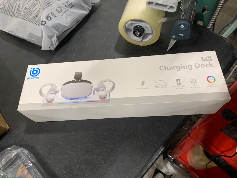 Photo 1 of Bioherm Charging Dock for Oculus Quest 2, Magnetic Charging Station for Meta Quest 2 VR Headset & Controllers, with 2 Rechargeable 2100mAh Batteries, USB-C Charger and Cable, Supports LED Indicator