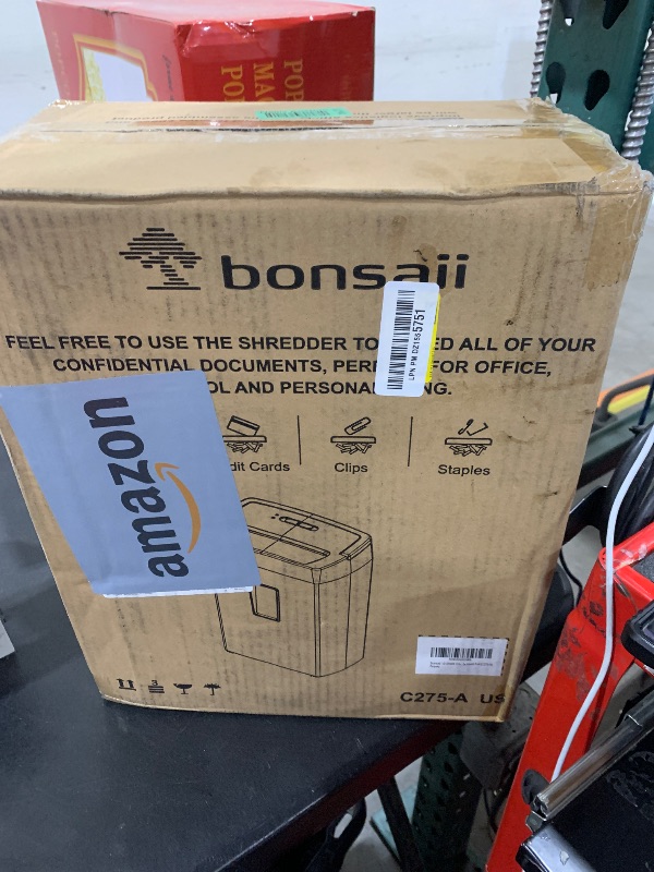 Photo 1 of Bonsaii 12-Sheet Cross Cut Paper Shredder, 5.5 Gal Home Office Heavy Duty Shredder for Paper, Credit Card, Mail, Staples, with Transparent Window, High Security Level P-4 (C275-A)