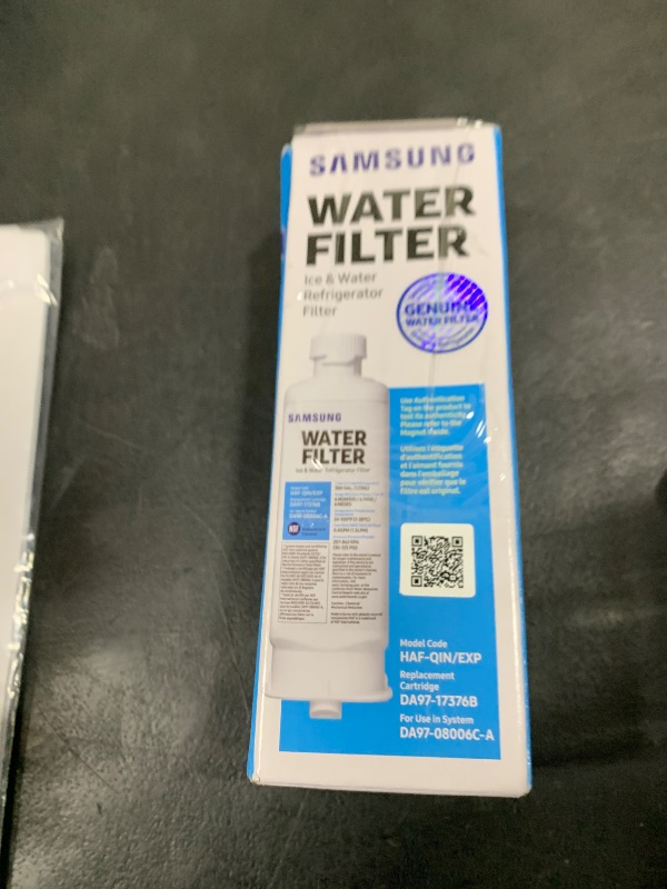 Photo 1 of SAMSUNG Genuine Filter for Refrigerator Water and Ice, Carbon Block Filtration, Reduces 99% of Harmful Contaminants for Clean, Clear Drinking Water, 6-Month Life, HAF-QIN/EXP, 1 Pack