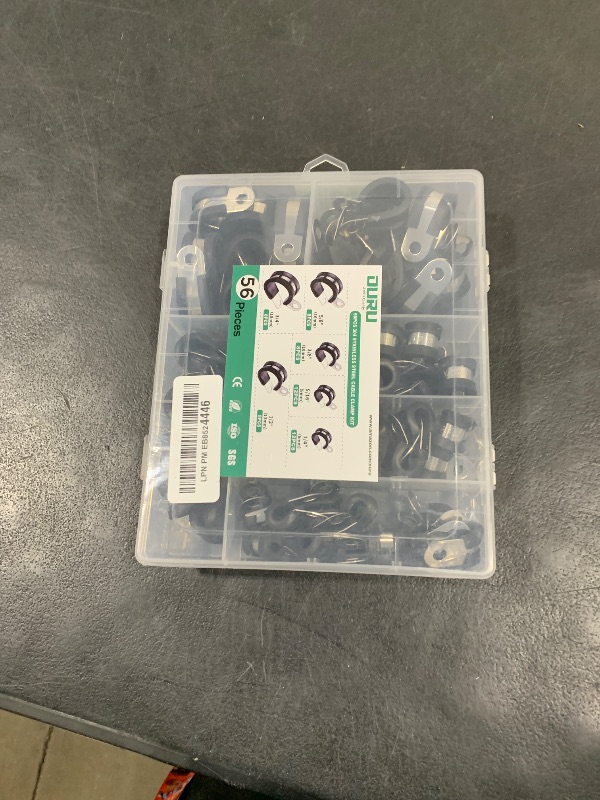 Photo 1 of OURU 56PCS Cable Clamps Assortment Kit,6 Sizes—1/4" 5/16" 3/8" 1/2" 5/8" 3/4" Stainless Steel Rubber Coated Cushioned Insulated Cable Clamp,Automotive Cable Wire Clamps,Pipe Clamps,Metal Clamp