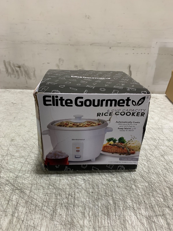 Photo 1 of Elite Gourmet ERC-003 Electric Rice Cooker with Automatic Keep Warm Makes Soups, Stews, Grains, Hot Cereals, White, 6 Cups Cooked (3 Cups Uncooked)