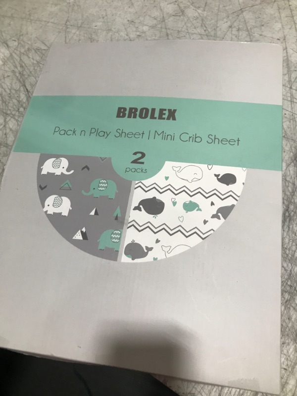 Photo 1 of Pack n Play Sheets, BROLEX 2 Pack Mini Crib Sheets,Stretchy Portable Fitted Playard Sheet Set, Convertible Playard Mattress Cover,Ultra Soft Breathable Material,Elephant Whale