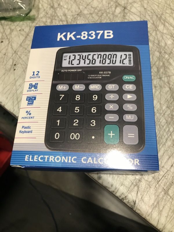 Photo 1 of Calculators, BESTWYA 12-Digit Dual Power Handheld Desktop Calculator with Large LCD Display Big Sensitive Button (Black)