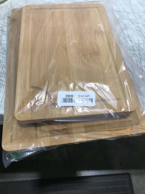 Photo 1 of Cosy Family Wood Cutting Boards for Kitchen - Set of 3 - Bamboo Cutting Boards with Juice Groove, Serving Board Set, Thick Chopping Board for Meat, Veggies, Easy to clean