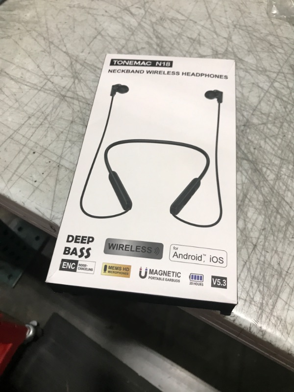 Photo 1 of TONEMAC N18 Neckband Bluetooth Earbuds, Wireless Bluetooth 5.2 Headphones with Microphone, Ultra-Lightweight Comfort, IPX7 Waterproof, Deep Bass Strong Beat, 20H Playtime, Magnetic Earphones -Black