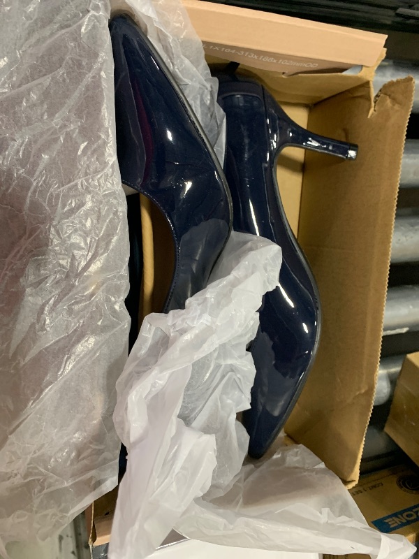 Photo 1 of Comfort Plus by Predictions Women's Navy Patent Janine Mid-Heel Pointed Toe Pump 11 Medium
