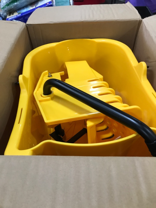 Photo 1 of Amazon Basics Side Press Wringer Combo Commercial Floor Cleaning Rectangular Mop Bucket on Wheels, 35-Quart, Yellow