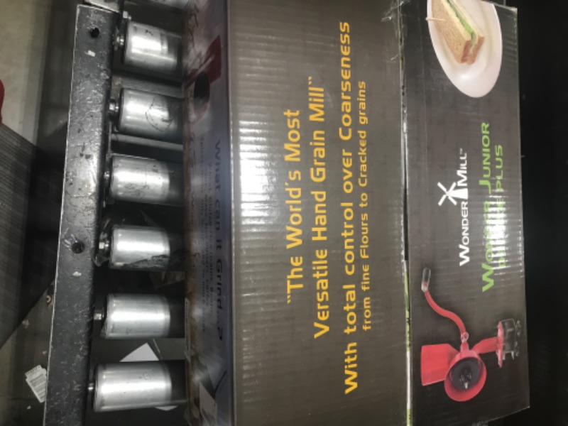 Photo 1 of WONDERMILL Manual Hand Grain Mill Red Wonder Junior Deluxe for Dry and Oily Grains - Kitchen Flour Mill, Grain Mill Hand Crank and Spice, Corn, Wheat Stone Mill Grinder