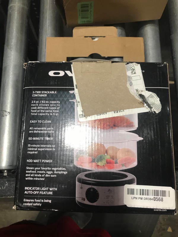 Photo 1 of OVENTE 2 Tier Electric Food Steamer for Cooking Vegetables, Stainless Steel Base, Stackable and Dishwasher Safe Baskets, 400W with Auto Shutoff and 60-Minute Timer, 5 Quart Capacity, Silver FS62S