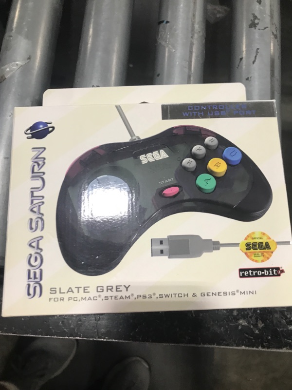 Photo 1 of Retro-Bit Official Sega Saturn USB Controller Pad (Model 2) for Sega Genesis Mini, PS3, PC, Mac, Steam, Switch - USB Port (Slate Gray)