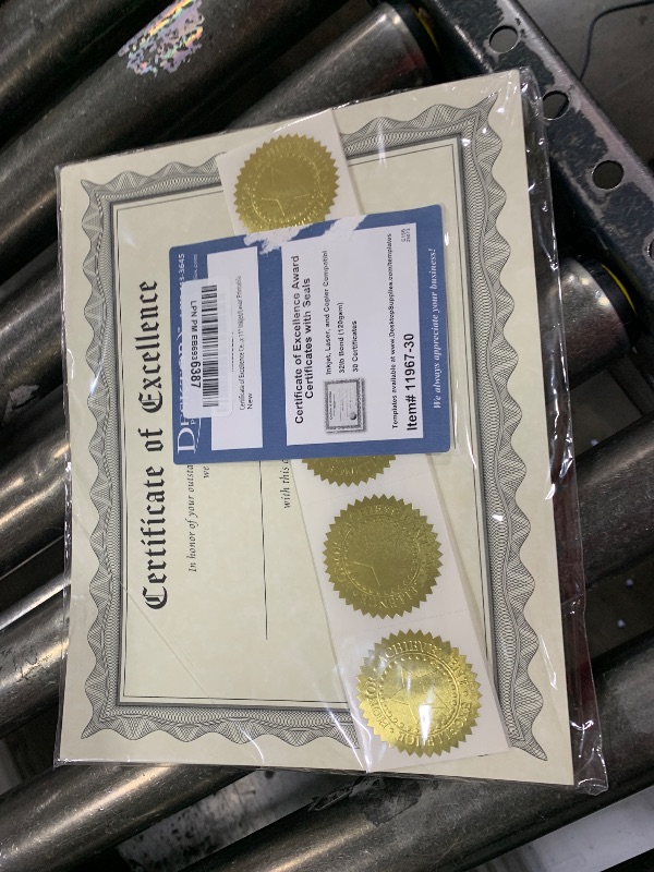 Photo 1 of Certificate of Excellence Certificate Paper with Embossed Gold Foil Seals - 30 Pack - Parchment Award Certificates for Students, Teachers, Employees - 8.5" x 11" Inkjet/Laser Printable