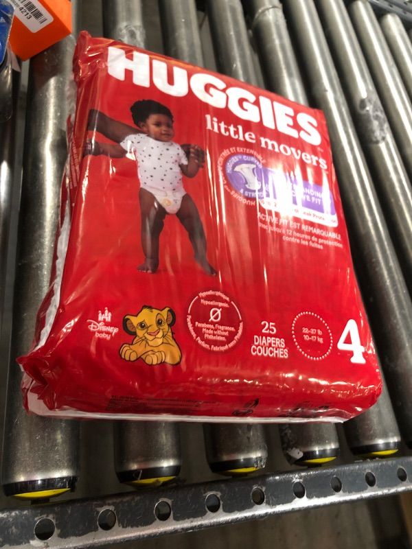 Photo 1 of Huggies Size 4 Diapers, Little Movers Baby Diapers, Size 4 (22-37 lbs), 25 count 