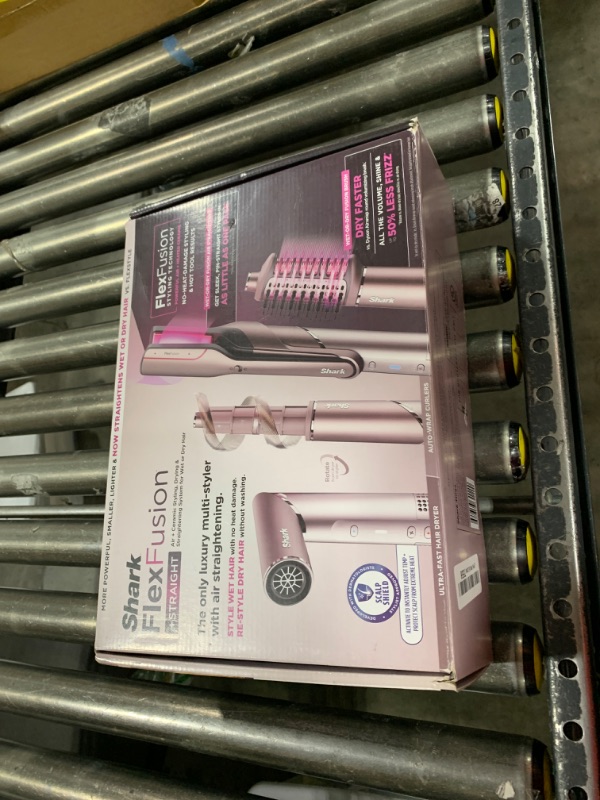 Photo 1 of Shark FlexFusion Hair Straightener & Powerful Hair Dryer with Fusion Hair Brush, Ceramic Air Styler with Auto-Wrap Hair Curlers & Concentrator, Ceramic Plates, Cosmic Blush HD641S