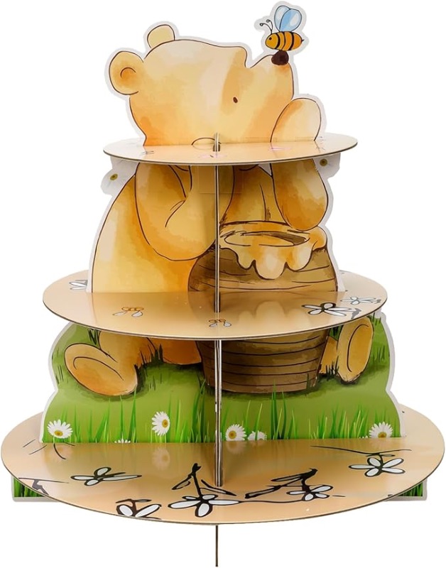 Photo 1 of Bear Cupcake Stand Holder 3 Tier Party Decorations - Paper Material, Hexagonal Shape, Brown Color - Suitable for Baby Shower, Birthday Party