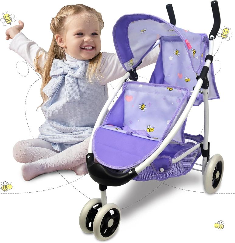 Photo 1 of Doll Stroller Toy Anivia Realistic Doll Stroller Heart Design Gifts for Toddlers and Girls Foldable Baby Doll Stroller Toy (DA310pur)
