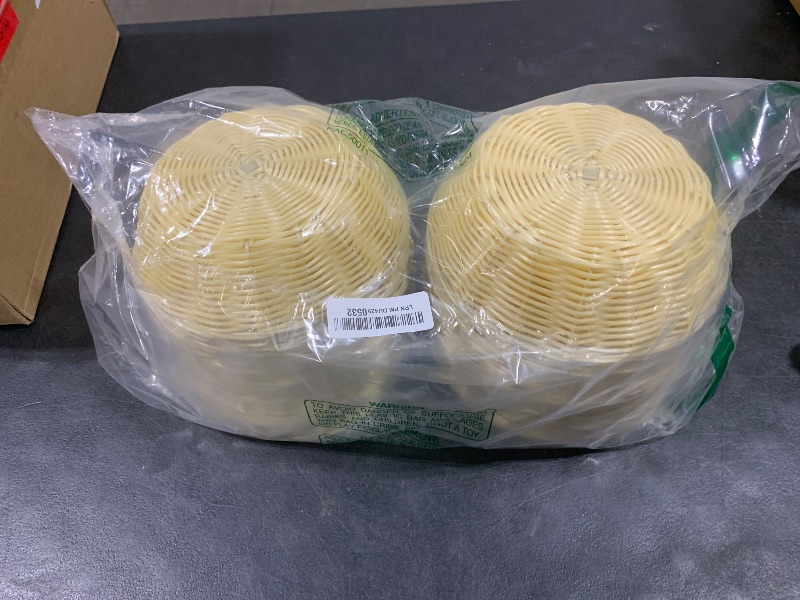 Photo 1 of TAICHEUT 20 Pack Wicker Bread Basket, 8 Inch Handwoven Round Plastic Wicker Bread Baskets Bulk Small Food Serving Baskets for Kitchen, Bakery, Party and Christmas, Beige