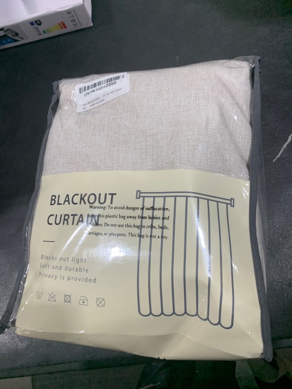 Photo 1 of 100% Blackout Shield Linen Blackout Curtains for Bedroom 96 Inches Long, Back Tab/Rod Pocket Living Room Drapes, Thermal Insulated Blackout Curtains 2 Panels Set, 50" W x 96" L, Beige