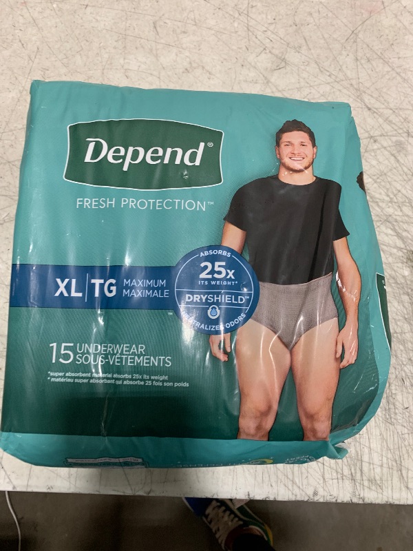 Photo 1 of Depend Fresh Protection Adult Incontinence Underwear for Men, Disposable, Maximum, Extra-Large, Grey, 15 Count, Packaging May Vary