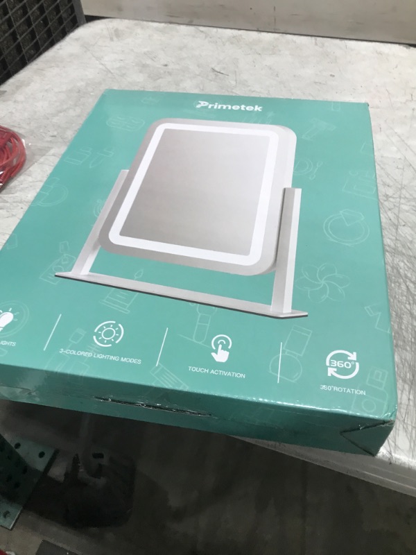 Photo 1 of PRIMETEK Vanity Mirror with Lights, 16"x14" Large LED Lighted Makeup Mirror, Hollywood Makeup Mirror, Touch Screen, 3-Color Lighting, 5X Magnification, for Vanity Desk Tabletop, Bedroom, White
