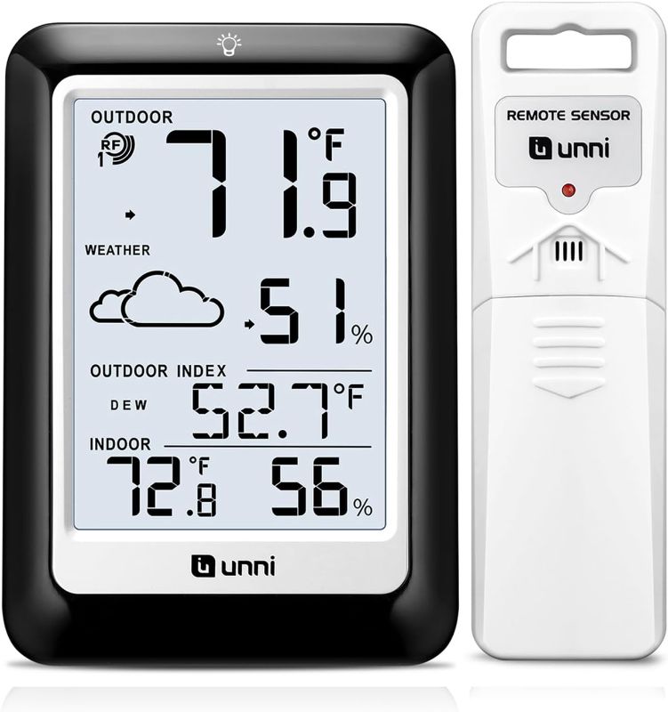 Photo 1 of Indoor Outdoor Thermometer Hygrometer Wireless Weather Station, Temperature Humidity Monitor Battery Powered Inside Outside Thermometers with 330ft Range Remote Sensor(Black)