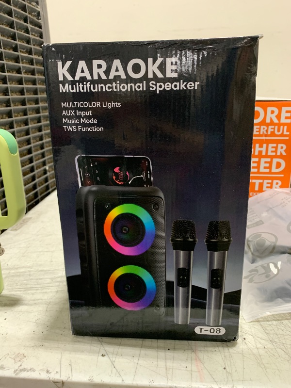 Photo 1 of Karaoke Machine, Portable Bluetooth Speaker, PA Speaker with 2 Wireless Karaoke Microphones, Karaoke Machine for Adults Kids with Upgraded Subwoofer, Support TWS/TF/USB/AUX for Home Party Outdoor