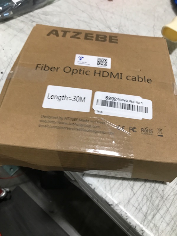 Photo 1 of ATZEBE 4K Fiber Optic HDMI Cable 100 ft, HDMI 2.0, 18Gbps, Supports 4K@60Hz, 4:4:4/4:2:2/4:2:0, HDR10, Dolby Vision, HDCP2.2, ARC, 3D, Slim and Flexible,for Apple-TV Xbox PS4 TV Monitor Laptop