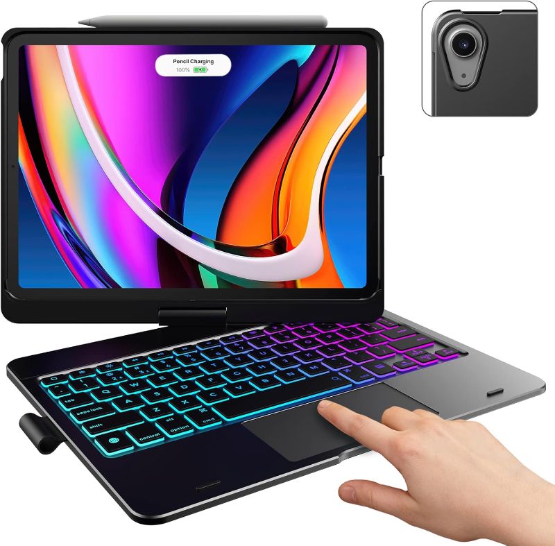 Photo 1 of typecase Touch Keyboard Case with Trackpad for iPad Air 11-inch (M3 2025 / M2 2024): 360°Rotatable - 11 Colors Backlight - Wireless Keyboard with Pencil Holder for iPad Air 5th & 4th Gen,Black
