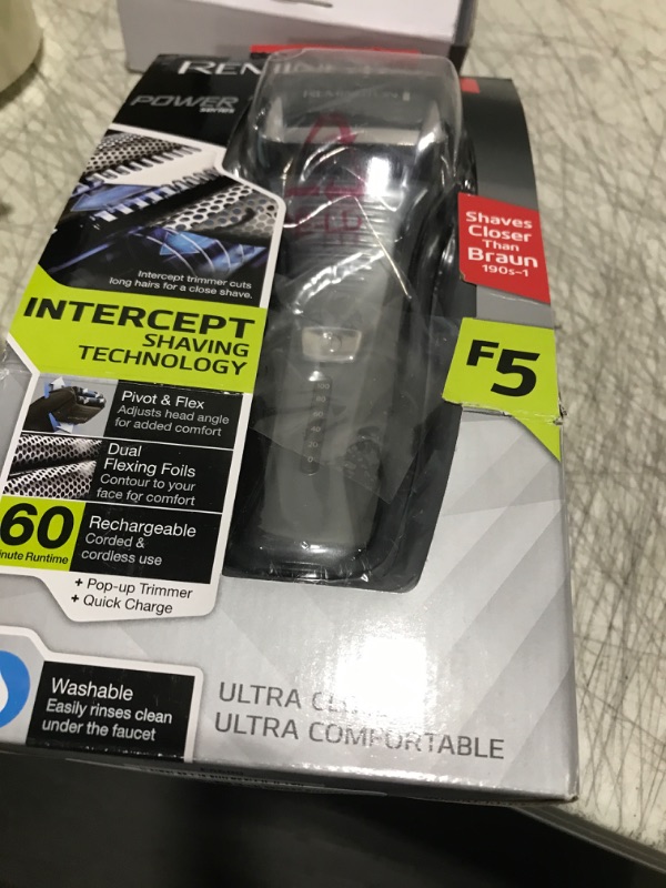 Photo 1 of Remington F5 Power Series Foil Shaver, Electric Razor for Men, Cordless Rechargeable with Pop Up Trimmer, Pivot & FlexFoil Technology, Lightweight Handheld Design, Black