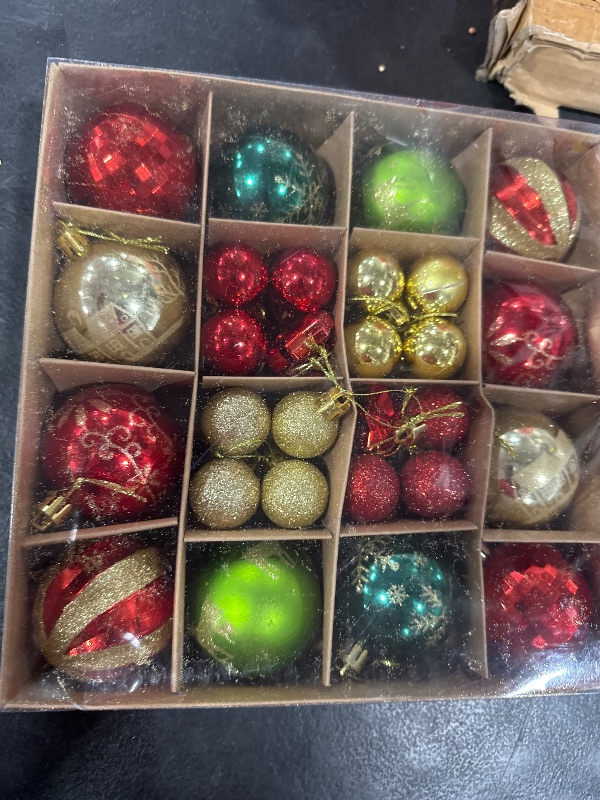 Photo 1 of Beautyhalo Christmas Balls Ornaments for Xmas Tree, Shatterproof 44 PCS Set Plastic Decorations Party, Multi-Size, Red, Green, Gold