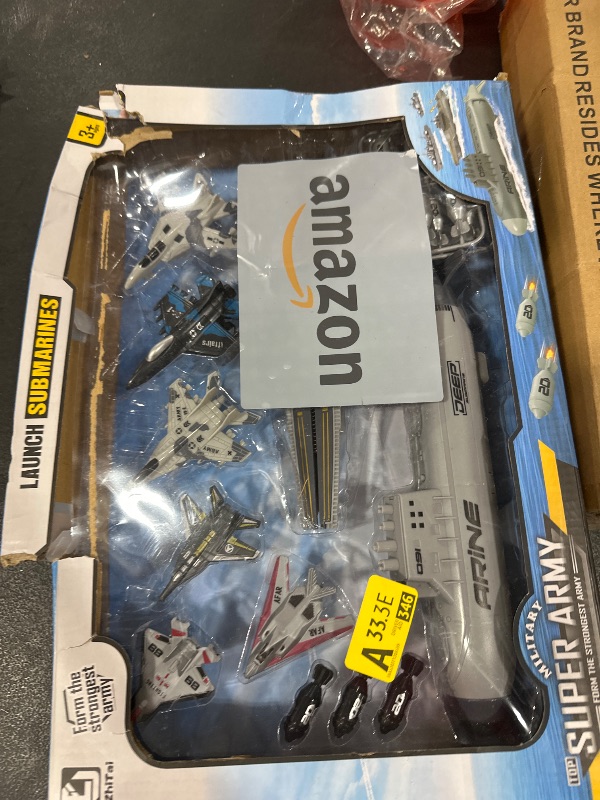 Photo 1 of Crelloci Aircraft Carrier Military Naval Ship Toy Play Set with Small Scale Model Planes Fighter Jets, Battleship and Supply Ship for Kids Boy Girl Age 5+ Party Favors Gifts