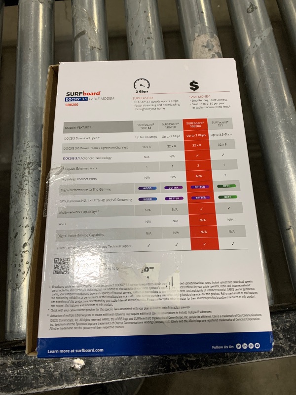 Photo 1 of ARRIS (SB8200) - Cable Modem - Fast DOCSIS 3.1 32x8 Gigabit Cable Modem , Approved for Comcast Xfinity, Cox, Charter Spectrum, & more | 1 Gbps Max Internet Speed, 4 OFDM Channels