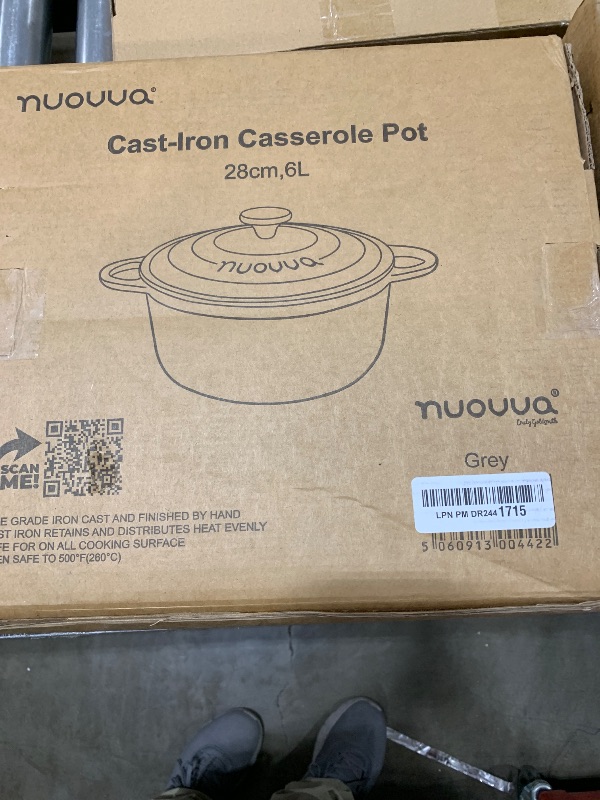 Photo 1 of Nuovva Enamelled Cast Iron Dutch Oven Pot with Lid – 6.4 Quart Non Stick Casserole Pot – Heavy Duty & Oven Safe up to 500° F for Bread Baking, Braising, Stews, Roasting – 28cm Grey