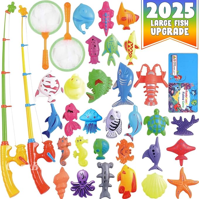 Photo 1 of CozyBomB™ Magnetic Fishing Toys Game Set for Kids | Water Table Bathtub Kiddie Pool Party & Pole Rod Net, Plastic Floating Fish Toddler Color Ocean Sea Animals Birthday Age 3 4 5 6 Year