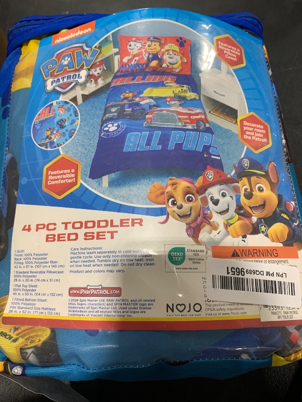 Photo 1 of Paw Patrol Calling All Pups 4 Piece Toddler Bedding Set – Includes Comforter, Sheet Set – Fitted + Top Sheet + Reversible Pillowcase for Boys Bed, Blue