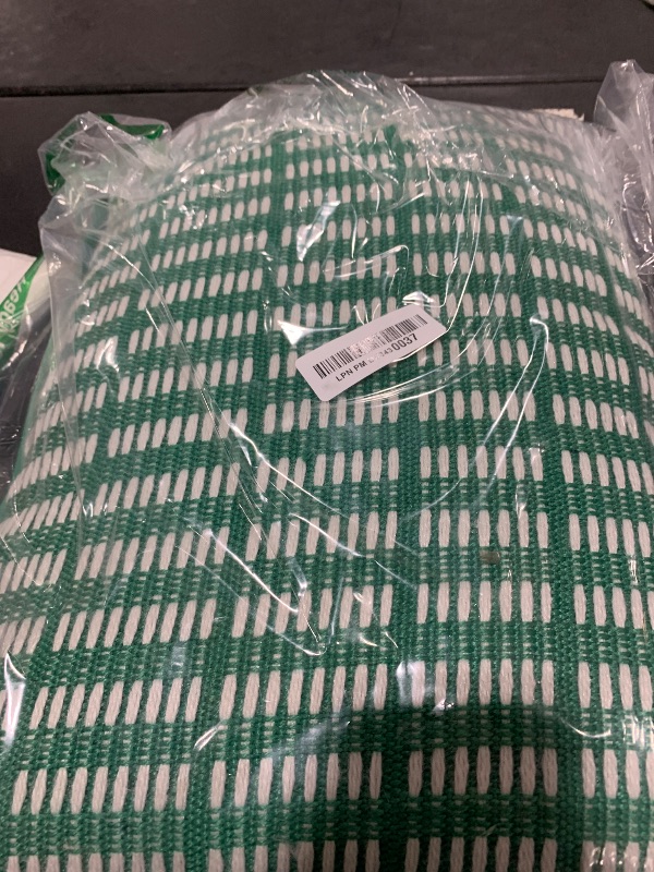 Photo 1 of TOWN & COUNTRY TERRA Alara Textured Geo Stripe Handcrafted Indoor Outdoor Decorative Pillow, 100% Recycled Materials, UV Fade Resistant, Water Repellent, Green/Ivory, 14"x20"