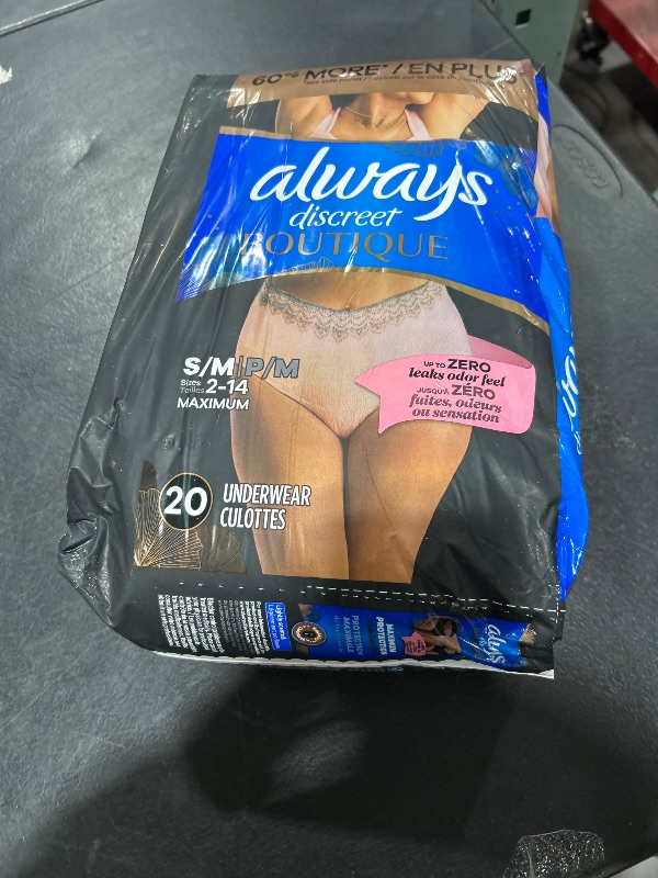 Photo 1 of Always Discreet Boutique Incontinence and Postpartum Underwear for Women, Maximum Protection, S/M, Rosy, 20 Count (Packaging May Vary)