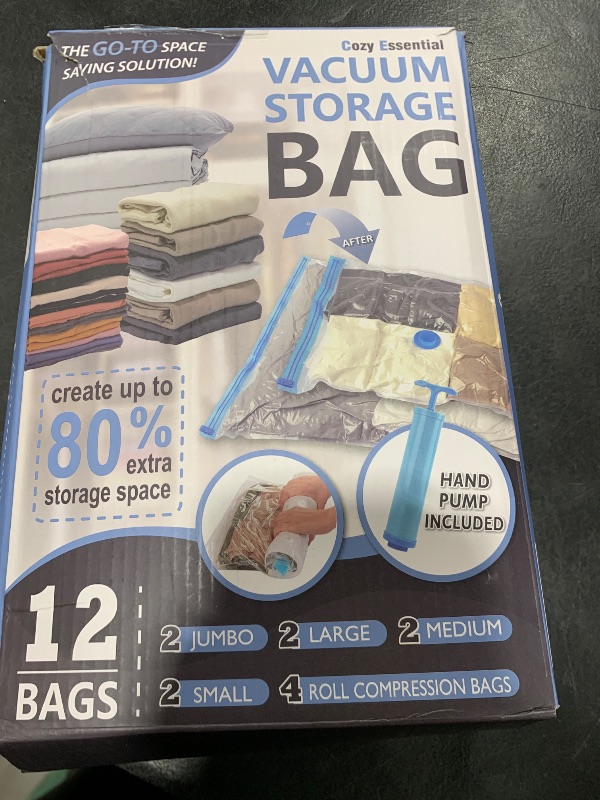 Photo 1 of 12 Pack Vacuum Storage Bags, Space Saver Vacuum Storage Bags, Vacuum Seal Bags for Clothing, Clothes, Comforters and Blankets, Hand Pump Included