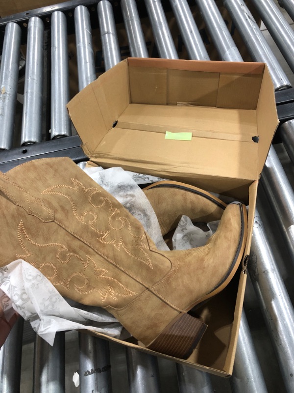 Photo 1 of IUV Cowboy Boots For Women Western Cowgirl Boots with Chunky Heel Mid Calf Snip Toe Ideal for low insteps