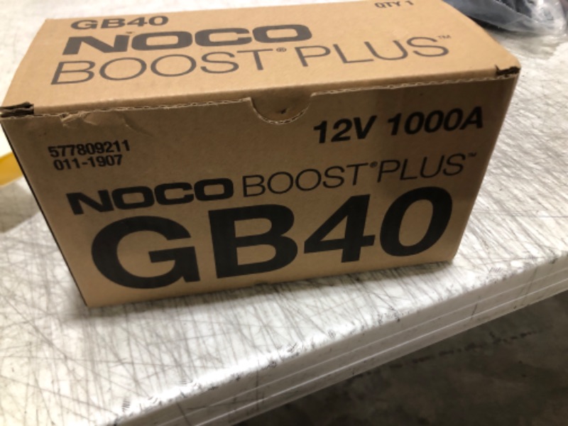 Photo 1 of NOCO Boost Plus GB40 1000A UltraSafe Car Battery Jump Starter, 12V Jump Starter Battery Pack, Battery Booster, Jump Box, Portable Charger and Jumper Cables for 6.0L Gasoline and 3.0L Diesel Engines