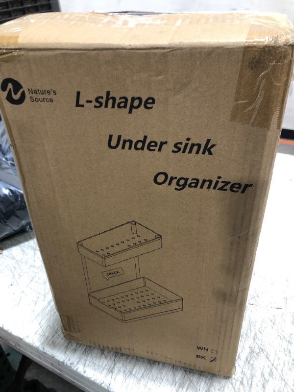 Photo 1 of NATURE'S SOURCE 2-Tier Under Sink Organizers, 2 Pack Sliding L-Shape Cabinet Organizers Narrow Space Storage Multi-Purpose Sink Organizer for Bathroom Kitchen Drawer(Black 2)