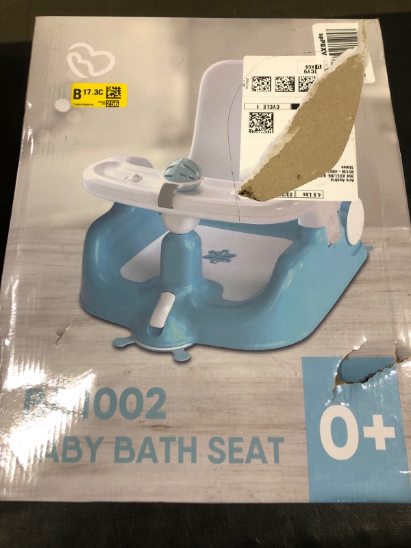 Photo 1 of BabyBond Baby Bath Seat with Sitting & Lying 2 Modes, 3-Speed Adjustment, 3 Pcs Bath Toys, Infant Bathtub Chair with Powerful Suction Cups (Blue)
