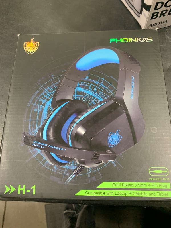 Photo 1 of PHOINIKAS Gaming Headset, PS5 Headset for PS4, Xbox One, PC, Laptop, Switch, Over Ear Gaming Headphones Noise-Cancelling Mic, Bass Surround - Blue