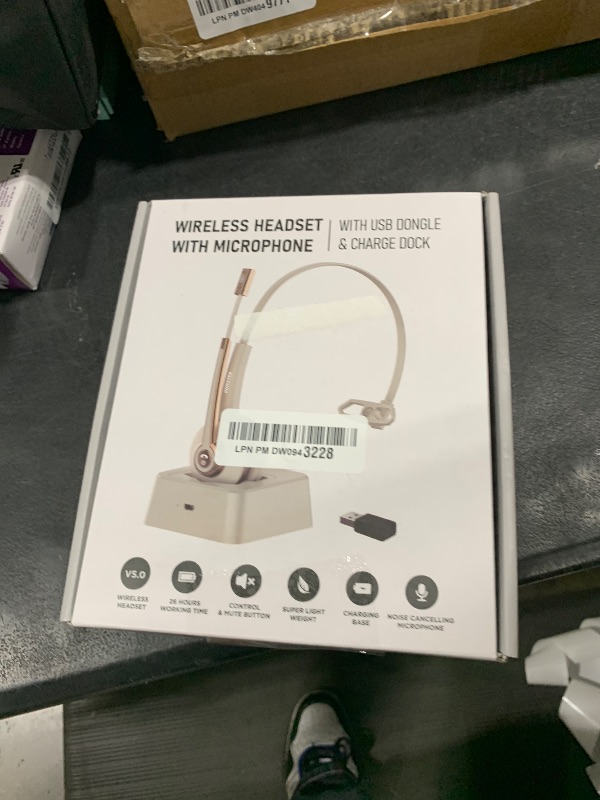 Photo 1 of Vonztek Bluetooth Headset with Microphone,Wireless Headset V5.2 with AI Noise Canceling Mic&USB Dongle, Wireless Headphones with Charging Base and Mute Function for Computer/Phone/Office/Skype