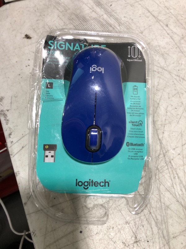 Photo 1 of Logitech Signature M550 L Full Size Wireless Mouse - for Large Sized Hands, 2-Year Battery, Silent Clicks, Bluetooth, Multi-Device Compatibility - Blue