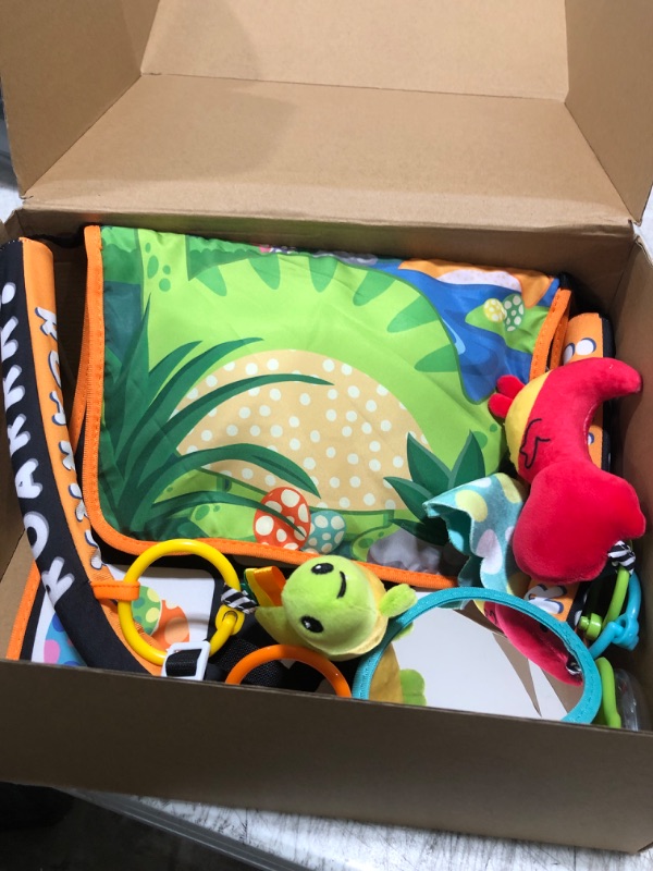 Photo 1 of Baby Car Seat Dinosaurs Toys - Kick and Play Double Sided Infant Car Seat Toys with Plush Toys, Mirror, Teether for Baby, Baby Travel Activities, Christmas Birthday Gifts Newborn Infant Toys