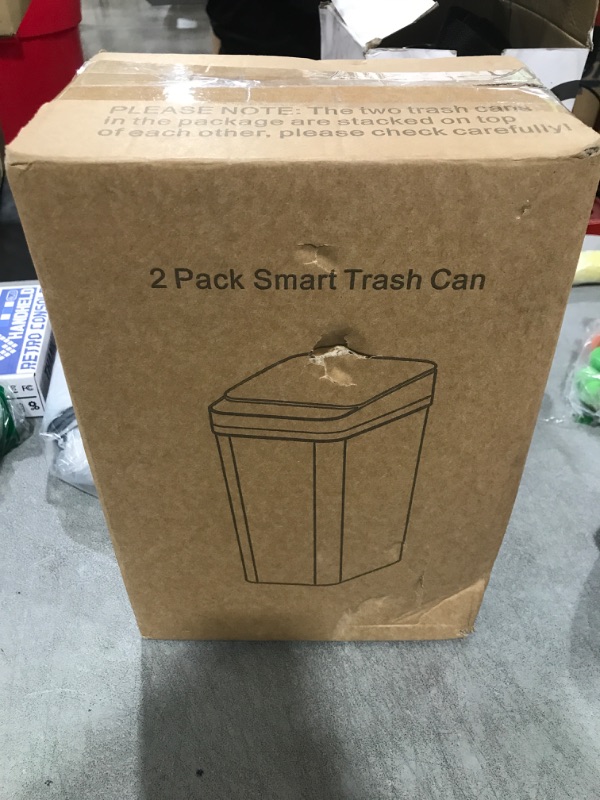 Photo 1 of Anborry Bathroom Trash Cans with Lid 2 Pack 2.2 Gallon Touchless Automatic Motion Sensor Small Slim Garbage Can, Smart Electric Narrow Garbage Bin for Bedroom Office Kitchen (White)