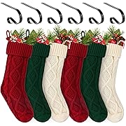 Photo 1 of 18 Inches Christmas Stockings 6 Pack, Traditional Knitted Xmas Hanging Stockings, Red, Ivory, Green, Christmas Holiday Party Decoration
